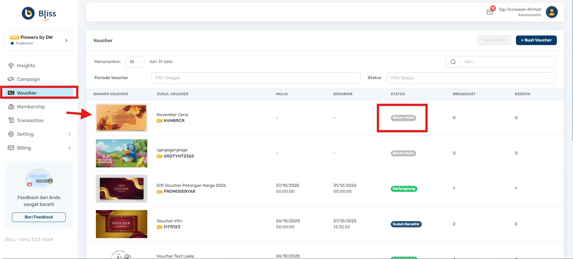 Cara broadcast voucher